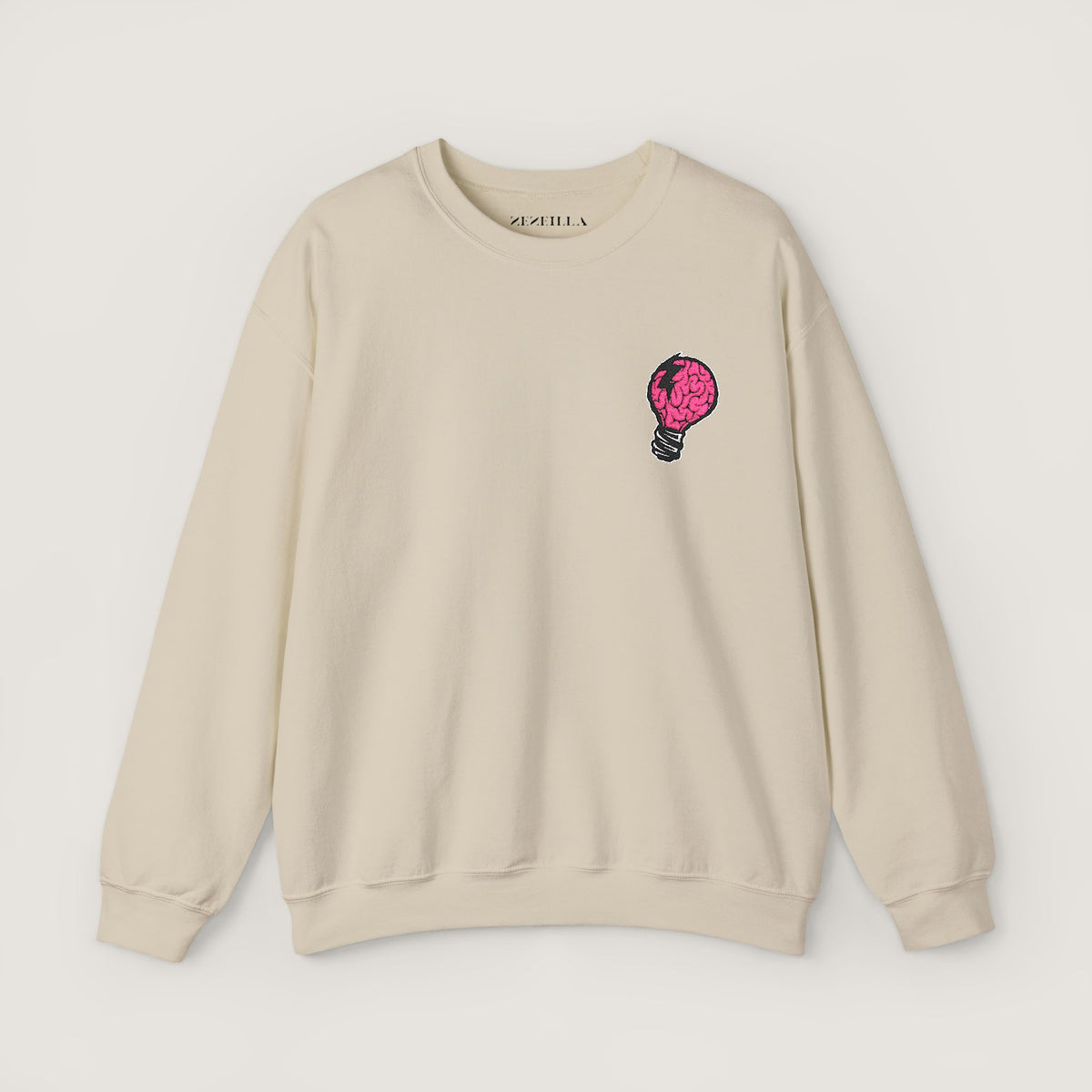 Pembe Beyin Ampul Nakışlı Unisex Sweatshirt