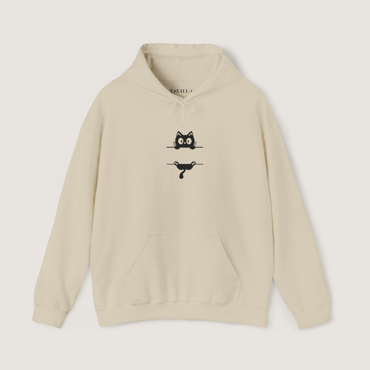 Minimal Kedi Figürlü Nakışlı Unisex Hoodie